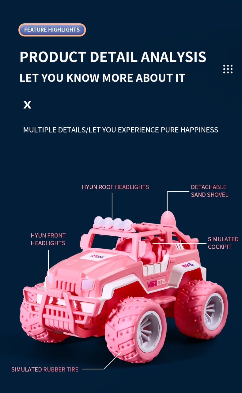 RC Off-road Vehicle, Pink, Blue, Red Remote Control Truck, Equipped With Rechargeable Battery, LED Headlights, Boys And Girls Toy Car, Boys And Girls Creative Birthday Gift, Halloween Gift