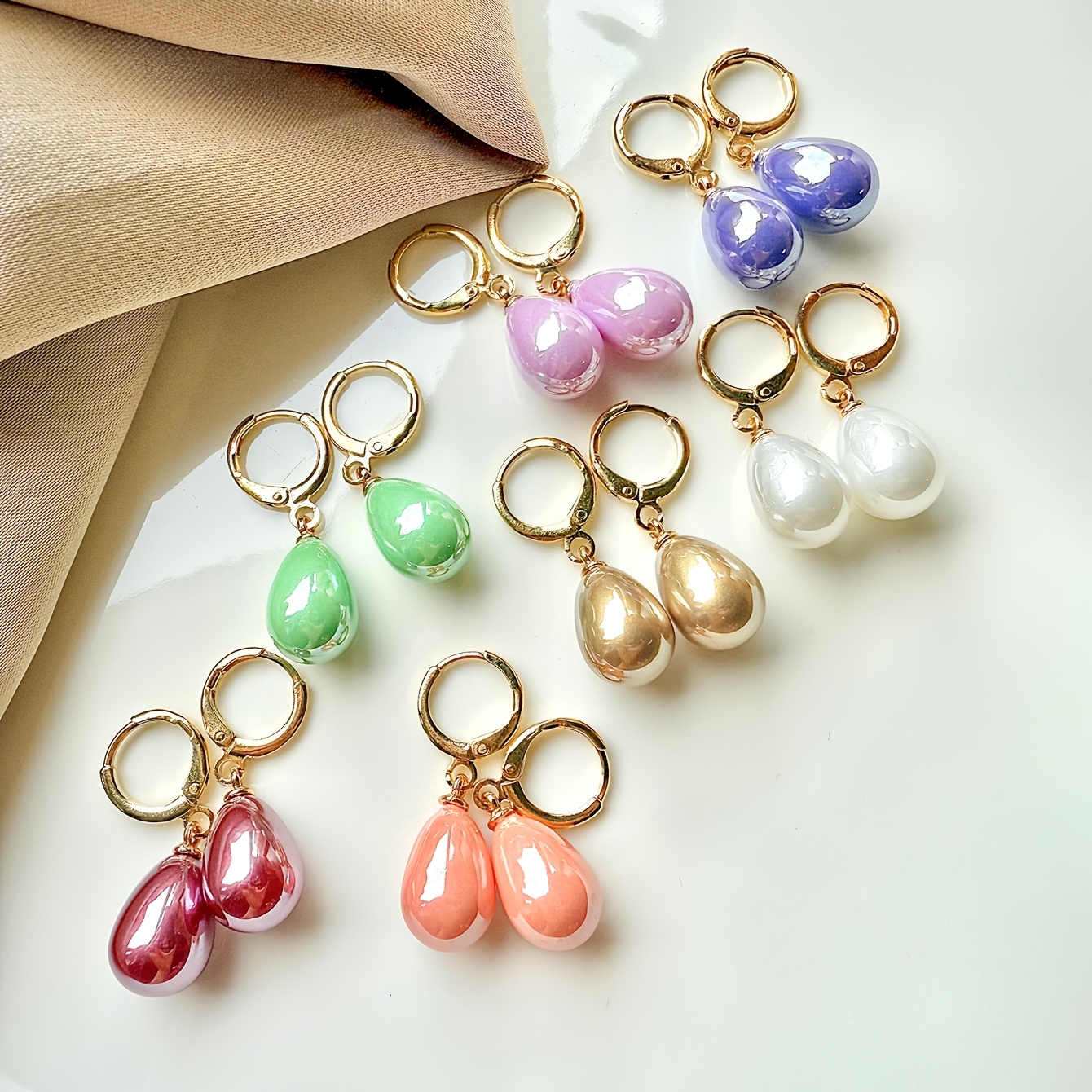 7 Pairs Candy-Colored Long Earrings with Purple Tassels