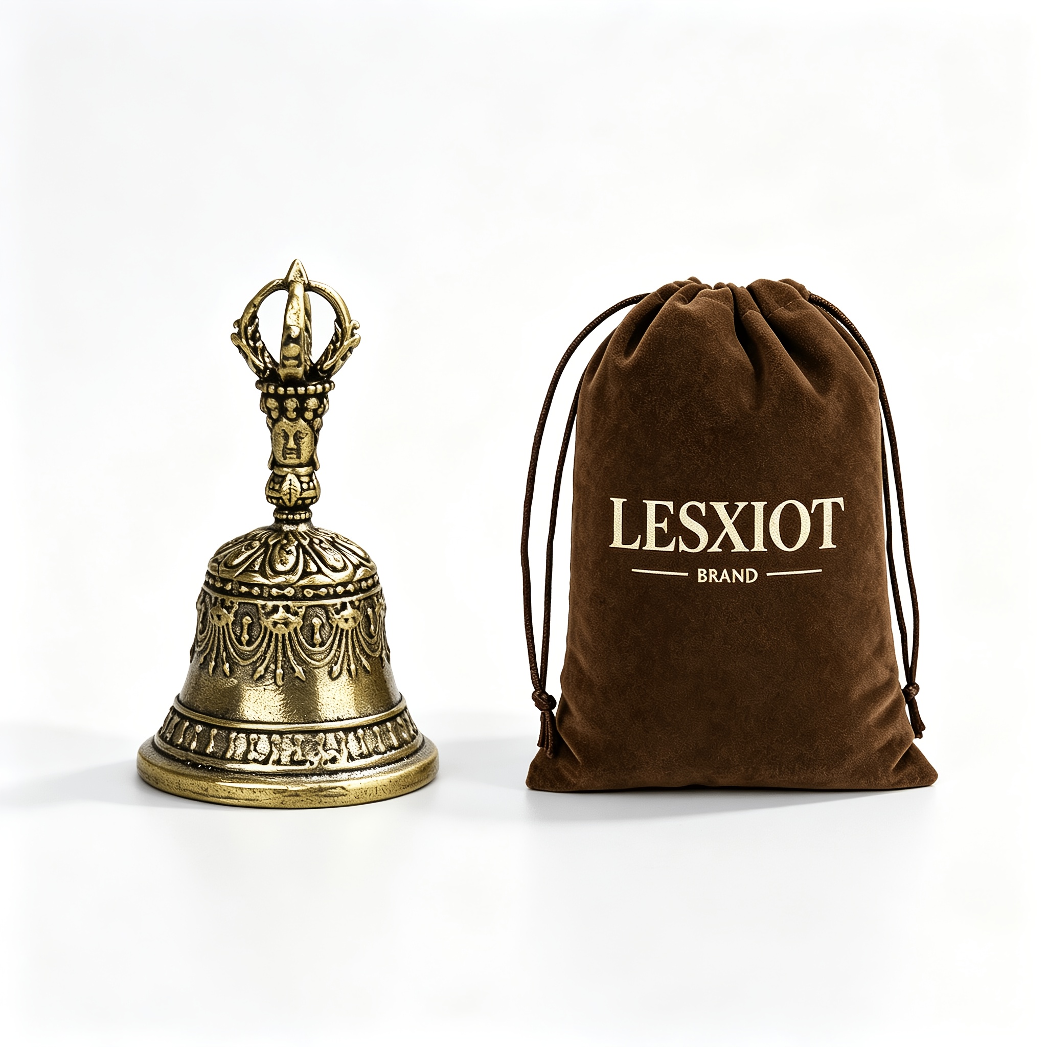 TEMU 2pcs [1pc Brass And 1pc Storage Bag] Brass , Bell Sound, Carved Style, Church Wedding School Holiday Ornament