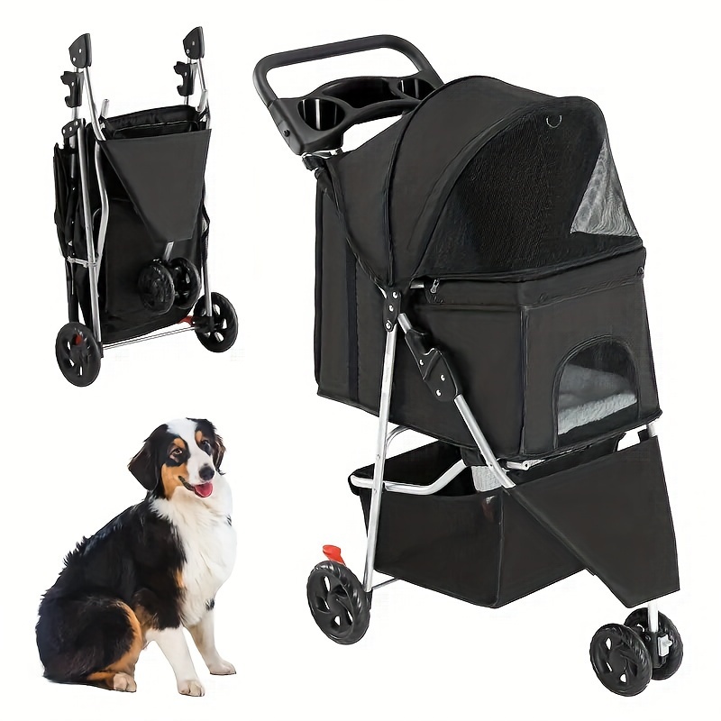 

Jhk Foldable, Lightweight, And Durable Pet Stroller For Dogs And Cats | Ideal For Small To Medium Pets | Includes Storage Basket And Cup Holders