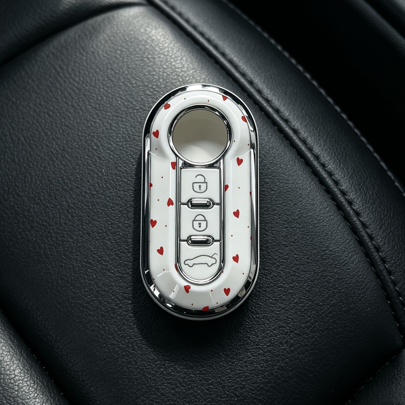 TEMU Love 3-button For Fiat Car Key Fob Cover, Fits For Fiat 500, Panda, Palio, Punto, & More Models, Golden And Silver Electroplated Border, Black