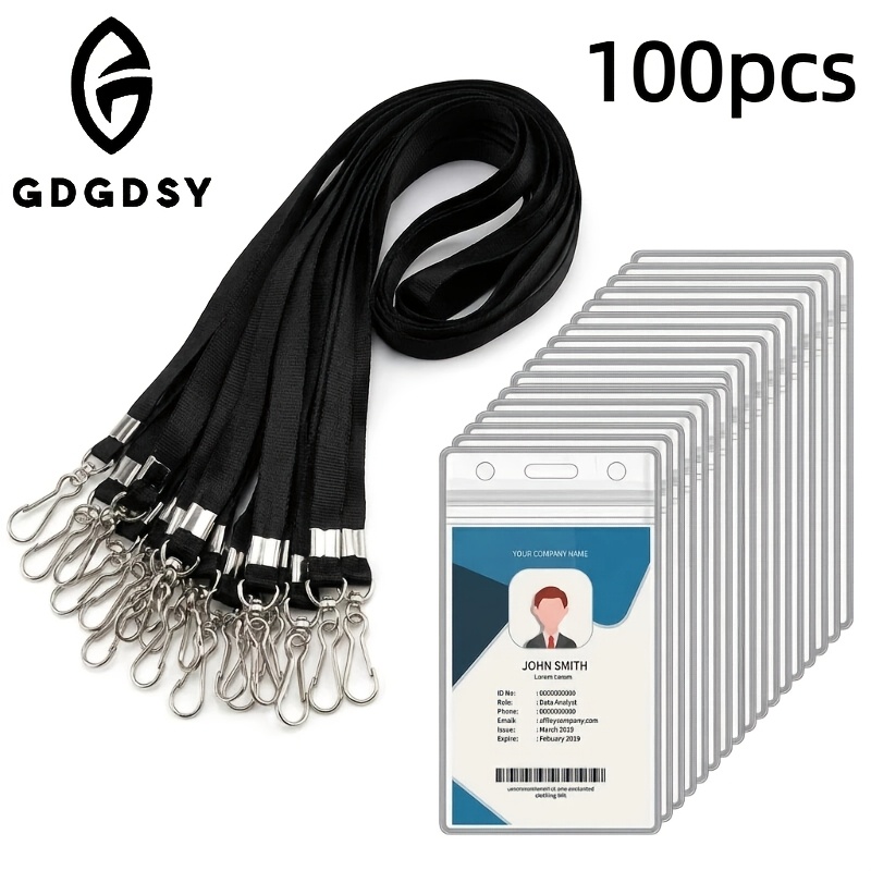 TEMU 2d Pack Of 100pcs Vertical Id Badge Holders (includes 50pcs Holders And 50pcs Lanyards) - Made Of Durable Pvc; Suitable For Conferences, ,