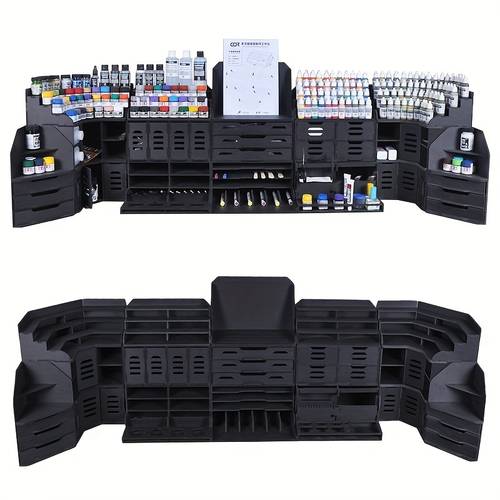 assemble pvc model kit tool organizer storage rack paints rack organizer with brush screwdriver drawer hobby modeling holes holder storage craft supplies storage suitable plastic baking tier ink bottles handle corner stands for model tools miniature