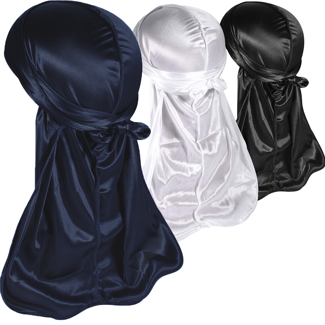 

3pcs/set Stretchy Satin Head Scarf Set - Durag Turbans & Beanies - , Style For Men