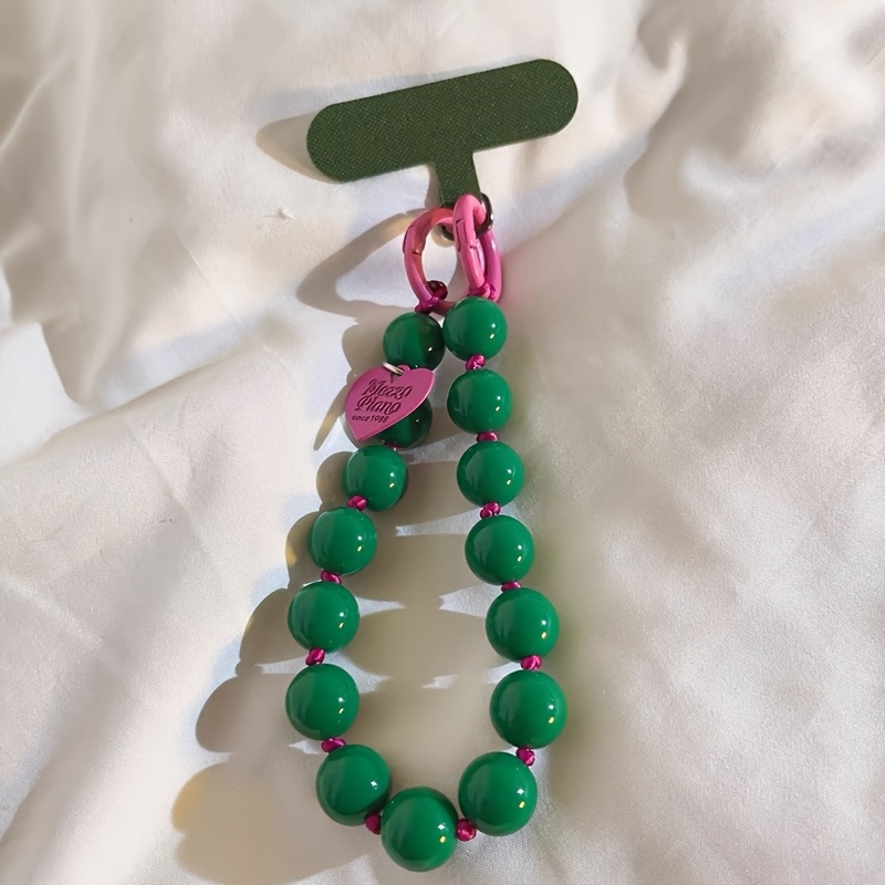 E-shop 1 Stück Liebe-Anhänger, einfarbige runde Perlen-Handy-Kette, Damen Handgelenk-Deko, Perlen-Hängekettenband, Outdoor-Reise-Lanyard