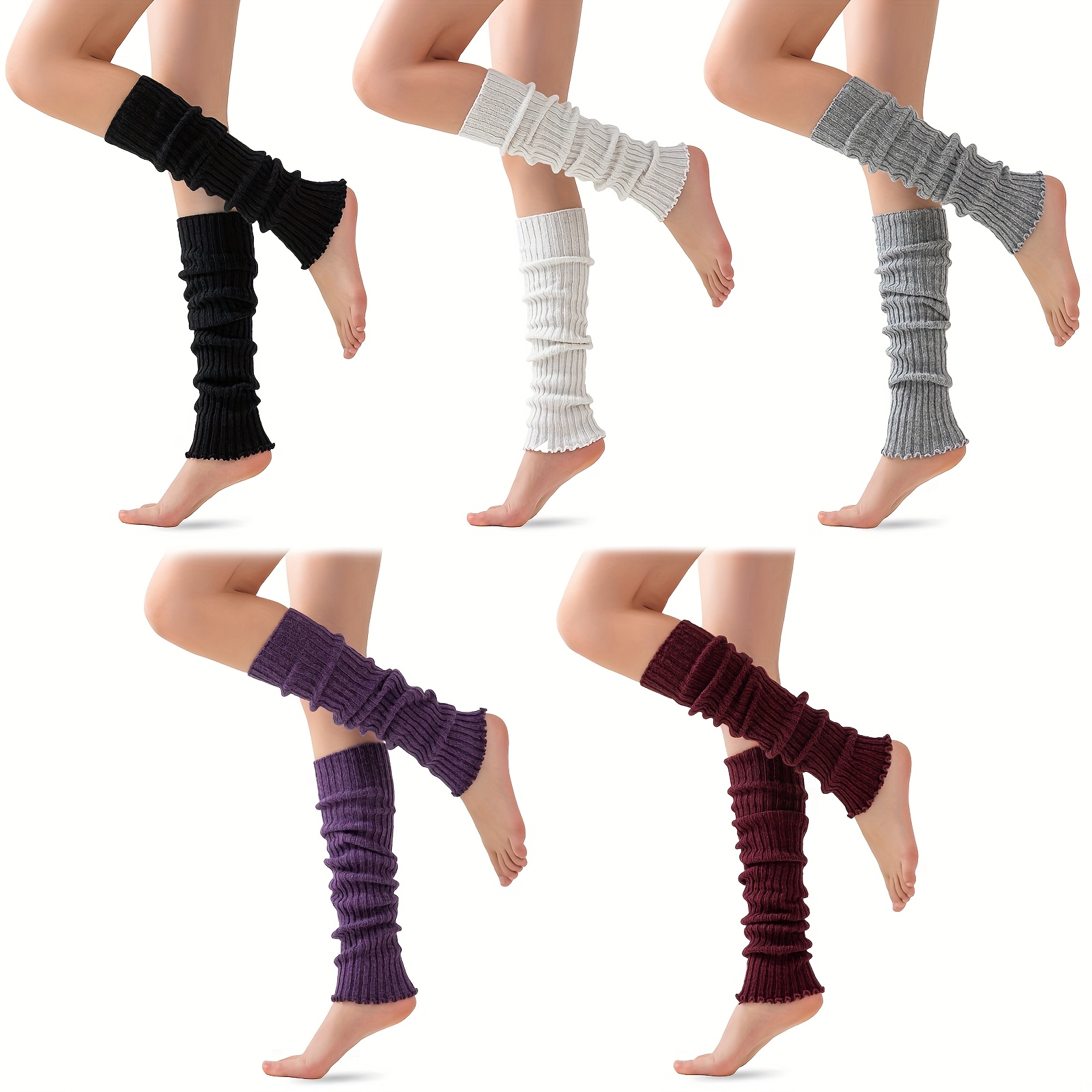 TEMU 5 Pairs Merino Wool Leg Warmers For Women - Leg Warmers 80s Ribbed Long Socks For Party Sports High Socks Extra Long Warm Thick Tall Long Boot