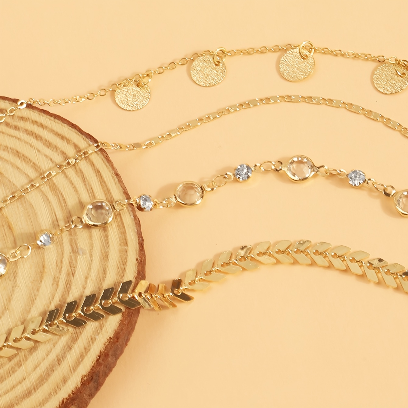 Multi-layered Stackable Anklets with Round Discs, Fashionable Style