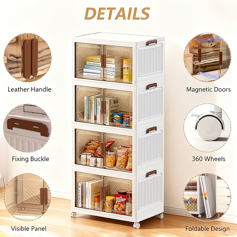 45/50Cm Oversized Folding Storage Cabinets with Wheels And LIDS - Foldable And Stackable Plastic Bins, Storage Cabinets for Household Storage And Organizing Appliances, Folding Storage Bins for Closets, Bedrooms, Kitchens, Office Storage