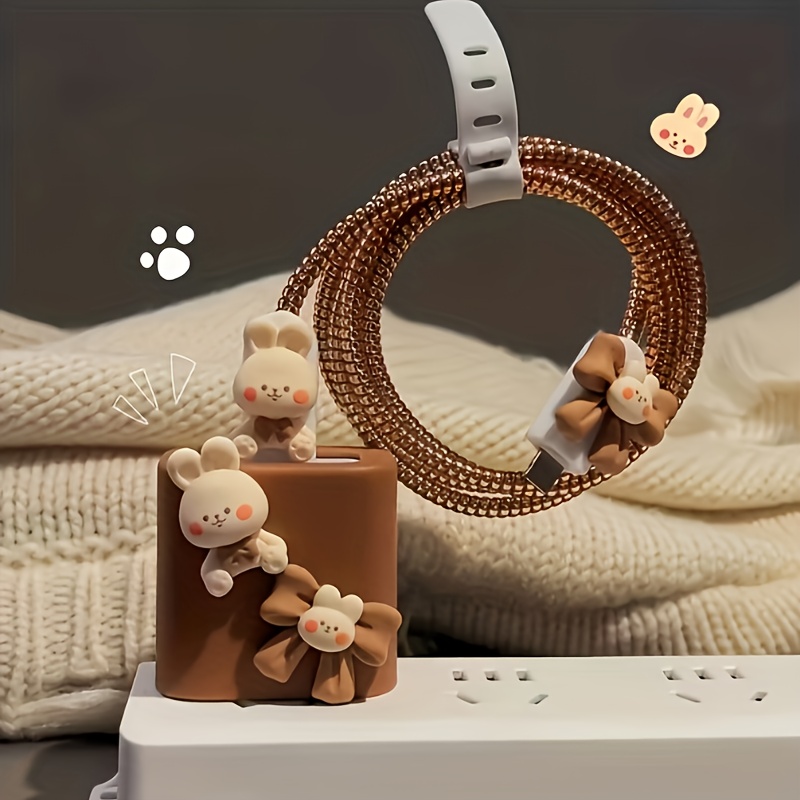 TEMU Bow Tie Bunny Data Cable Protective Cover Suitable For 20w Charger Protective Cover Charging Head Cover