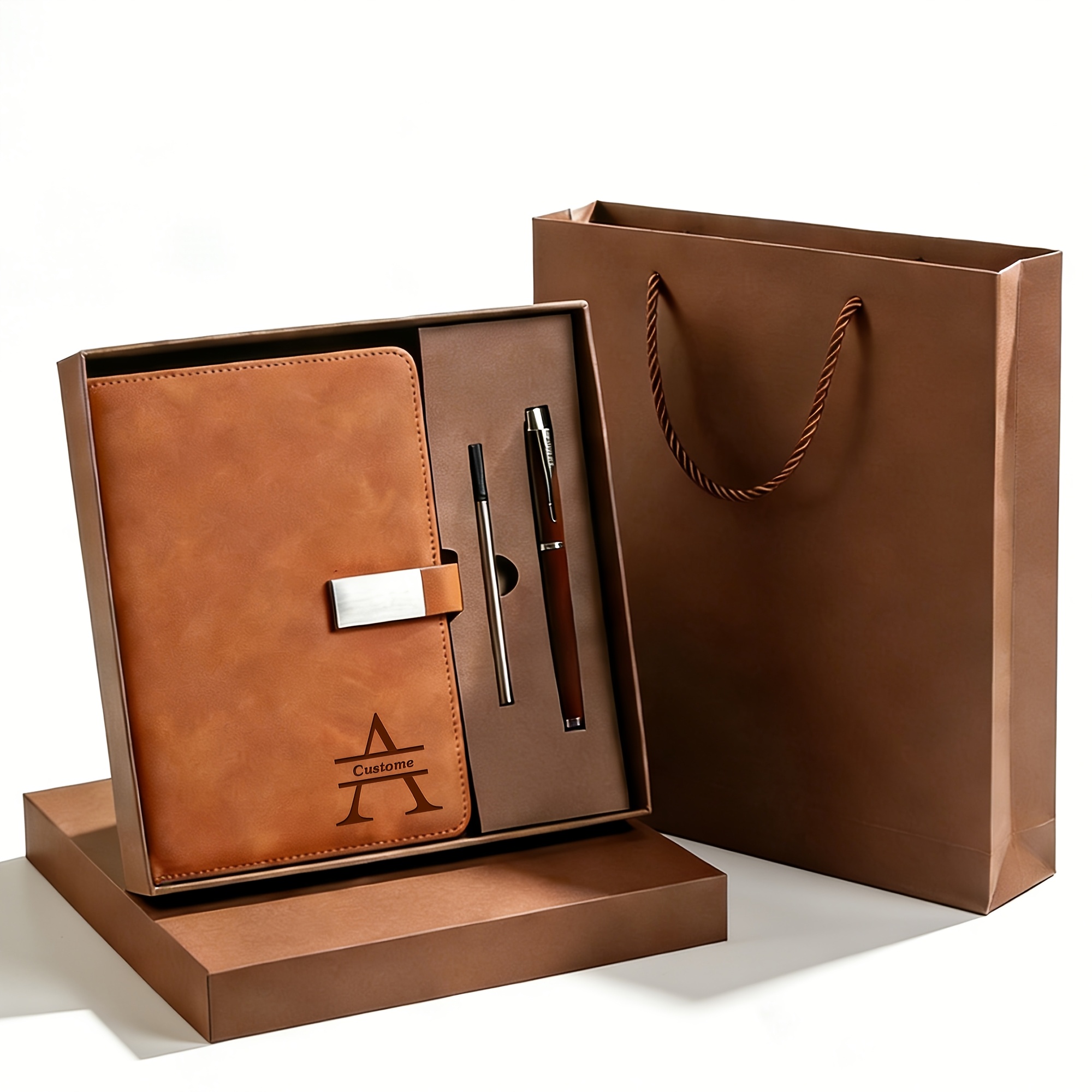 Personalized Hardcover Notebook And Pen Set Customizable /pattern Leather Notebook A5 With Bookmark And Elastic Closure Strip Notepad And Coworker Gifts Bulk