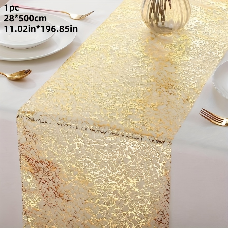 TEMU 1 Rolle Mesh Goldfolie Tischläufer, Hochwertiges Kunstdesign Tischläufer für Partys, Hochzeiten Feste, Tisch- Stuhl-Dekoration für tägliche