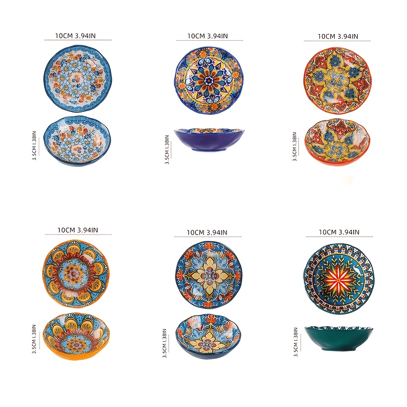 Image of Ntkow 6pcs 4.5-inch Bohemian Ceramic Sauce Dish Set, Premium Mini Dipping Bowls For Condiments, Snacks, And Berries, Microwave Safe, Professional Quality For Everyday Home Dining
