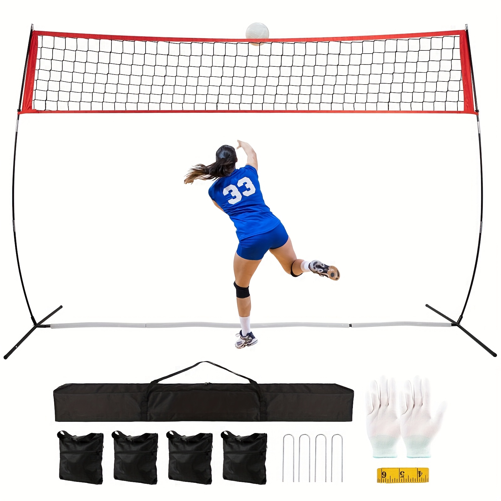 Volleyball Net For Backyard Bottom No Gap, Durable Volleyball Practice Net Adjustable Height For Serving Or Hitting, Portable Volleyball Net With Carry Bag, Sandbags And Stakes
