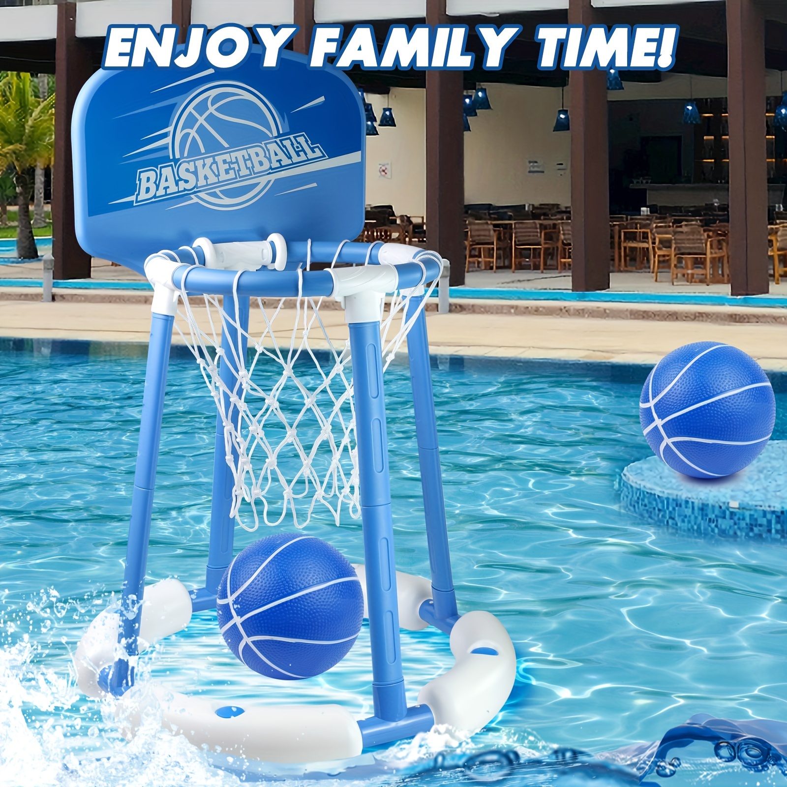   360 degree floating pool basketball game water basketball frame with 2 balls and inflator blue red halloween christmas thanksgiving youngsterss day gift