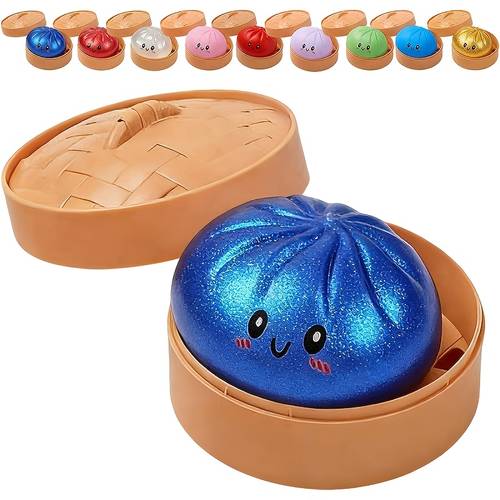 3pcs set 1 bun 1 lid 1 steamer glitter dumpling colorful dumpling stress ball decompression sensory toy easter basket filler party gift white random color bun steamer simulation food music