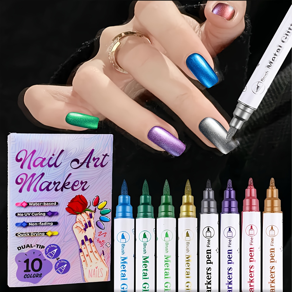 10 double ended metallic nail art pens   coat nail diy kit quick drying and   3d doodling precise and controllable metallic colors rich and long lasting suitable for   and   ideal gift for valentines day