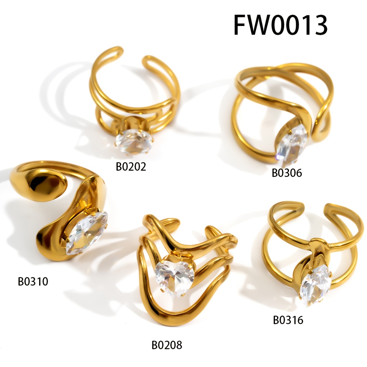 TEMU 5pcs Set Of Light Luxury Niche Style Stainless Steel Golden Set Women's Irregular Geometric White Ring Stackable Additions