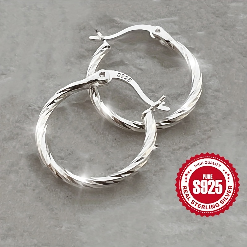 

S925 Sterling Silver Hoop Earrings, Minimalist Geometric Twist Circle Hoop Earrings, Classic Style Earrings Jewelry 2.2g/0.08oz