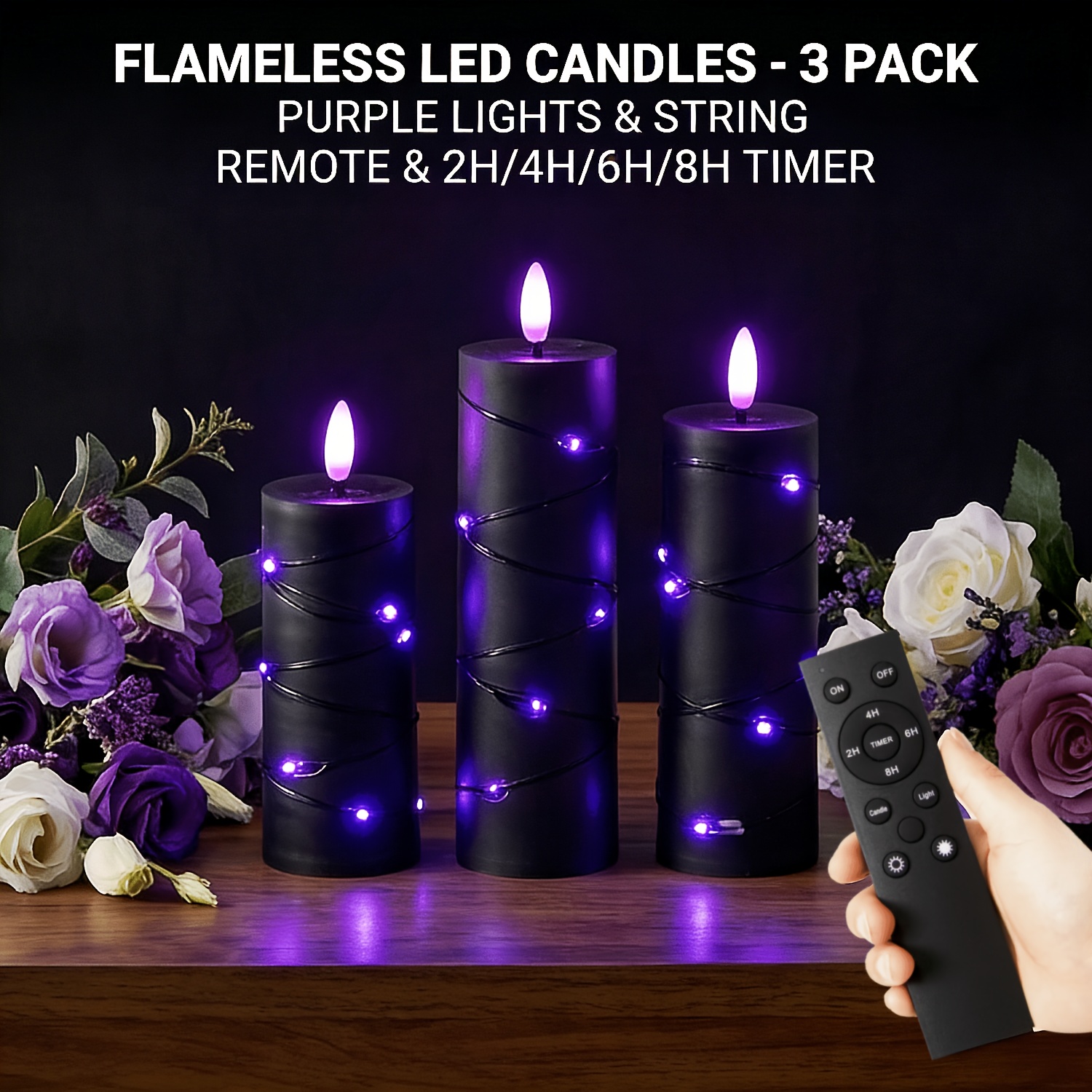 TEMU A Set Of 3 Large-diameter Acrylic Flameless Candles, 5/6/7 Inches, With Remote-controlled Timer, Built-in Starry String Lights, Battery-powered