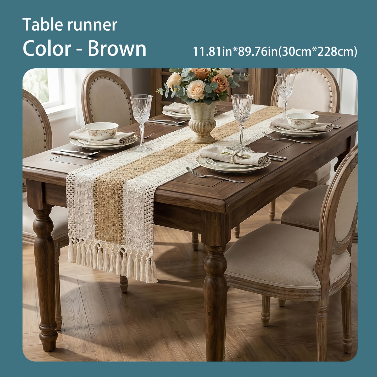 TEMU Country-style Bohemian Table Runner, Brown Home And Kitchenware, Tabletop Decorations, Suitable For Dining Tables, Cafe Tables, Outdoor, Party, And Gathering Decorations, Cabinet Decorations