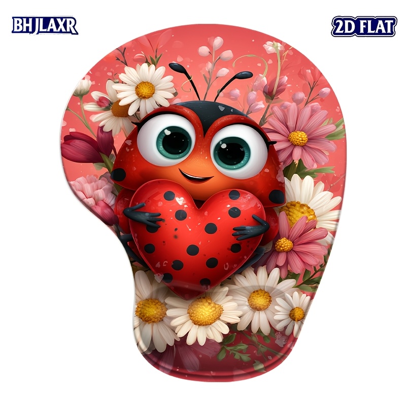 TEMU 2d Flat Adorable Ladybug Hugging A Heart Wrist Rest Mouse Pad - Soft And Non-slip / Cute Design, Suitable For Home Office, Women's Gifts, Cozy
