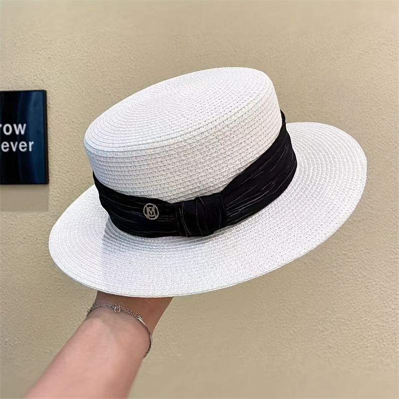 TEMU Elegant Straw Hat For Women, High-quality Versatile Bow Sun Hat For Spring/summer , Casual Shopping