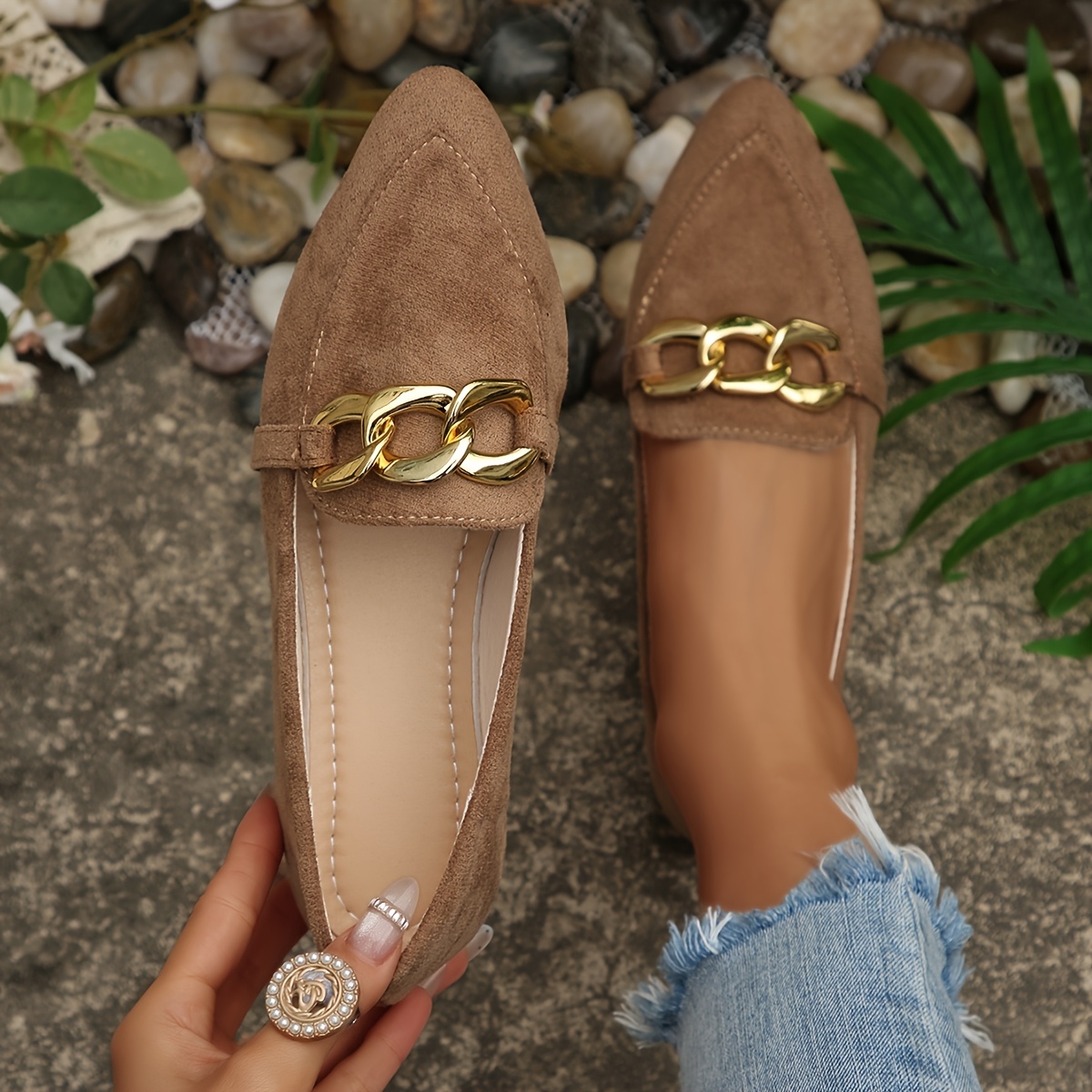 Image of 2026 Women's Flat Button Loafers, Comfortable, Stylish, Casual, Pointed Toe, Lightweight Flat Shoes, Women Shoes