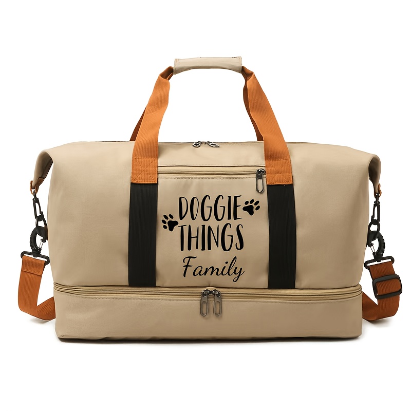 TEMU Large Capacity Travel Bag With Dog Patterns & Separate Shoe Compartment - Adjustable Handbag & Luggage Suitable For , Secure Zipper Closure,