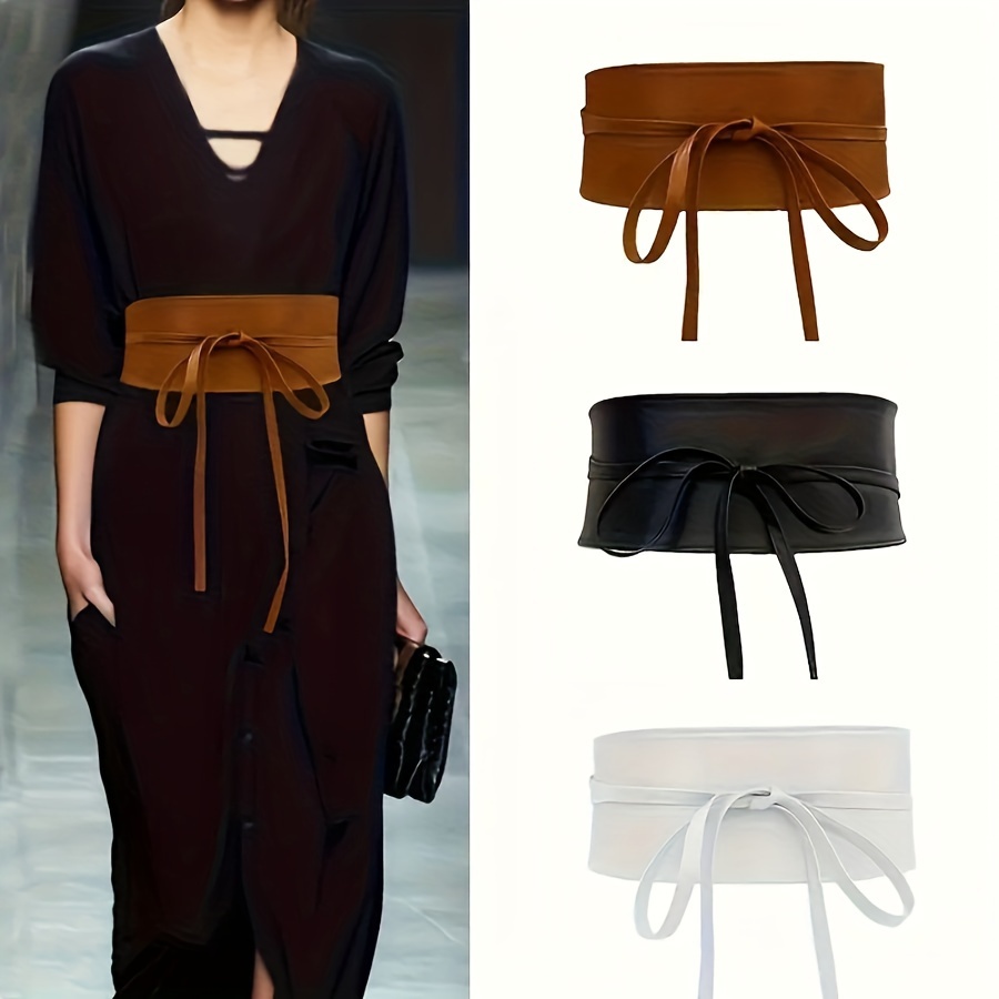 

1pc Wide Double-layer Tie Belt In Casual Style, Versatile Fashion Accessory For Dresses, Available In Brown, Black, White