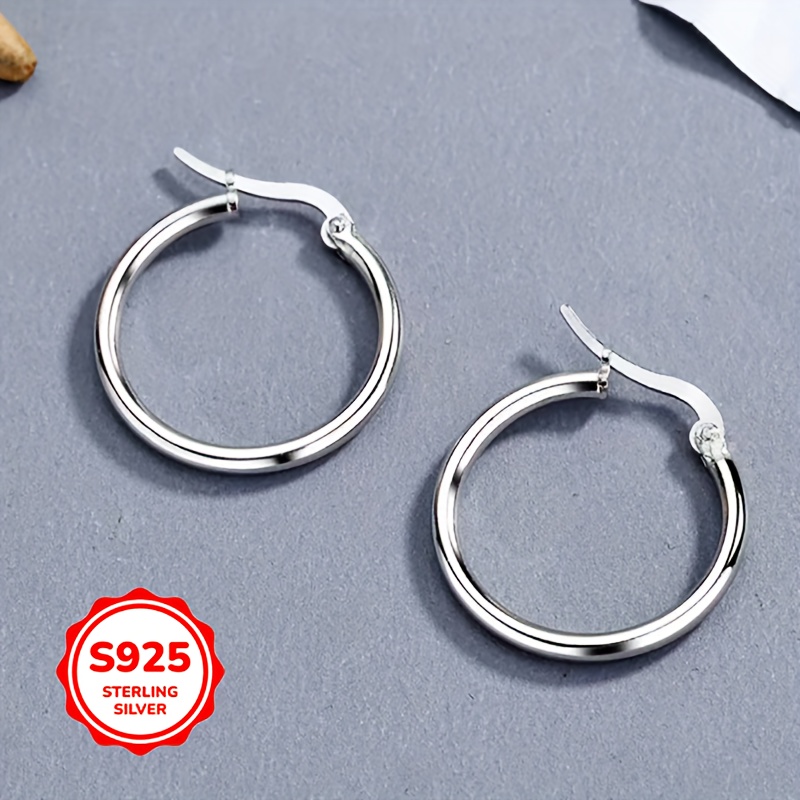 

Luxurious Sterling Silvery 925 Hoop Earrings For Women - Hypoallergenic, Classic, , Casual Attire, , And Casual Attire - , Long-, And Comfortable Jewelry