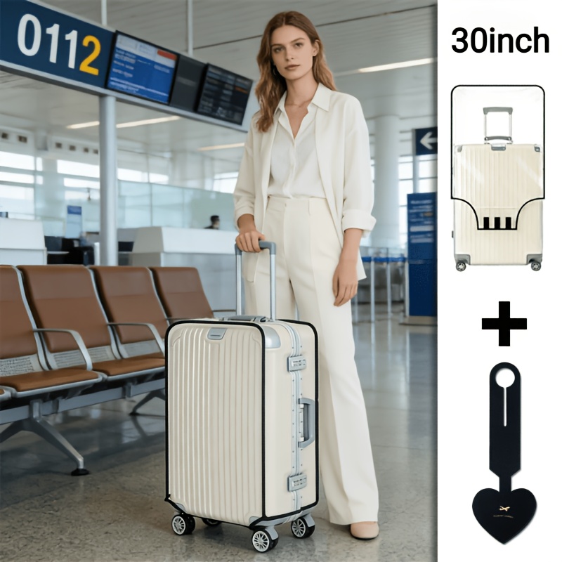TEMU Elastic Luggage Cover Set(1 Elastic Luggage Cover And 1 Tag), 20 30 Inch Suitcase Protector Thick Durable Baggage Cover Sleeve With Travel Id