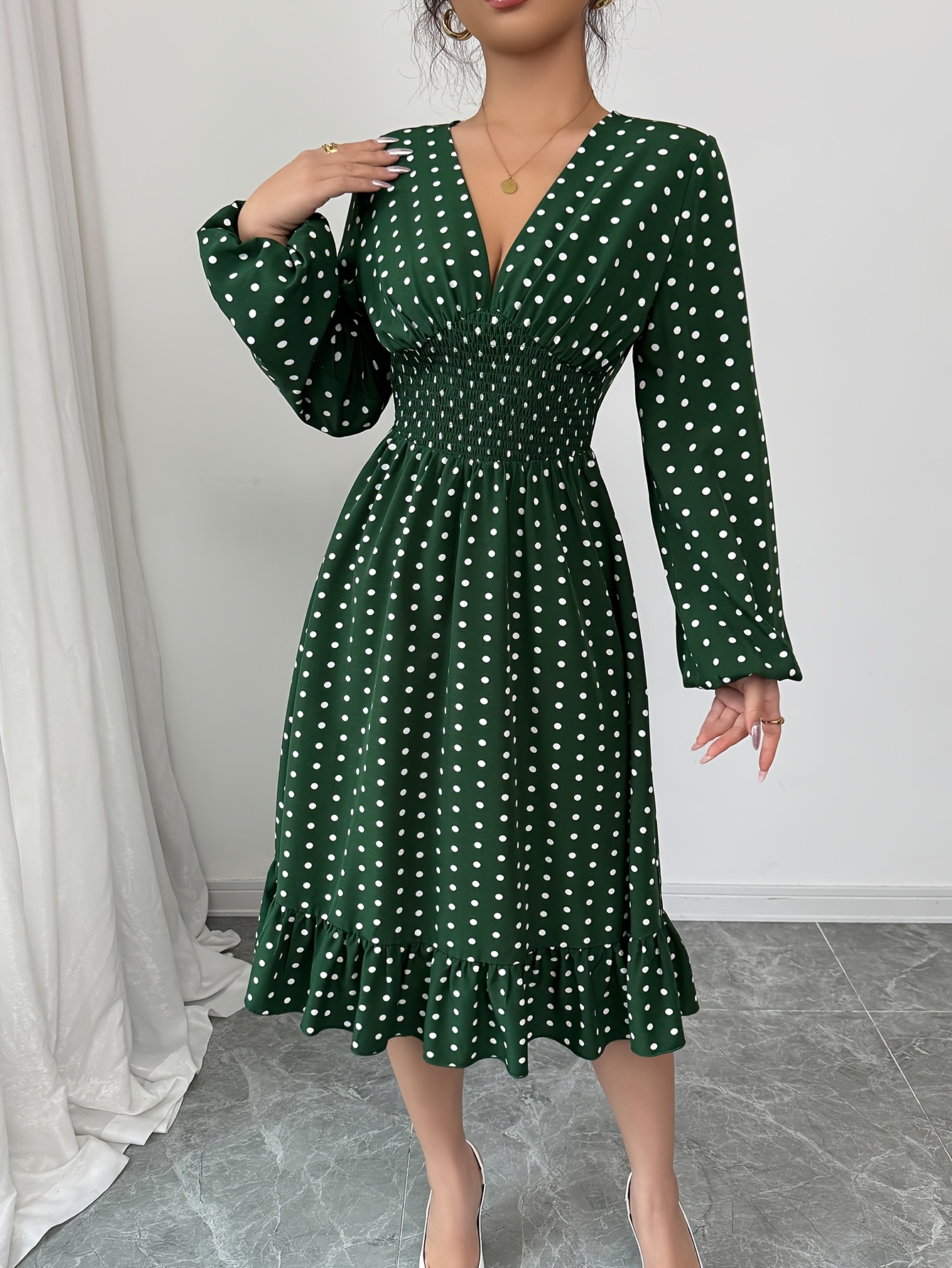 womens polka dot waist cinching v neck fashionable elegant - Temu Germany