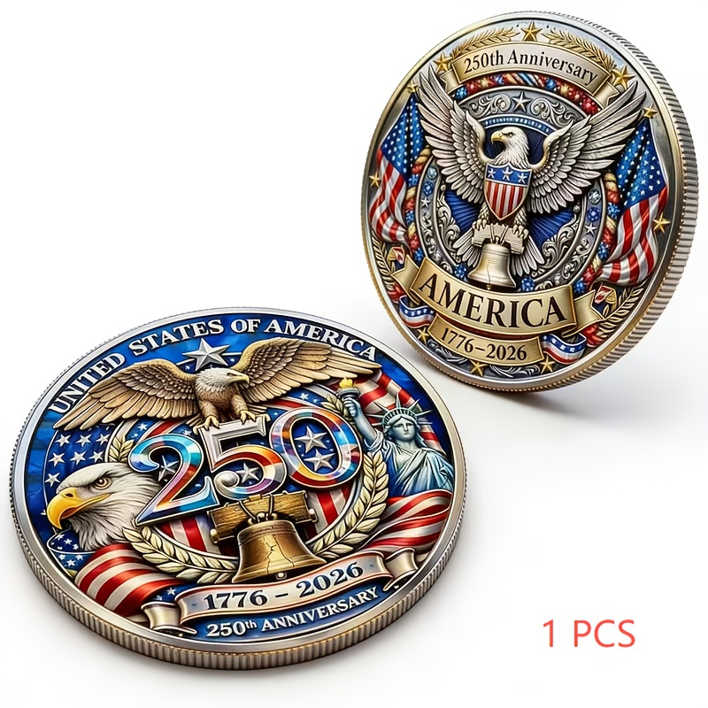 u s 250th anniversary commemorative coin 1776 2026 exquisite 3d bald   relief coin double sided historical design collectible coin high quality replica commemorative medal