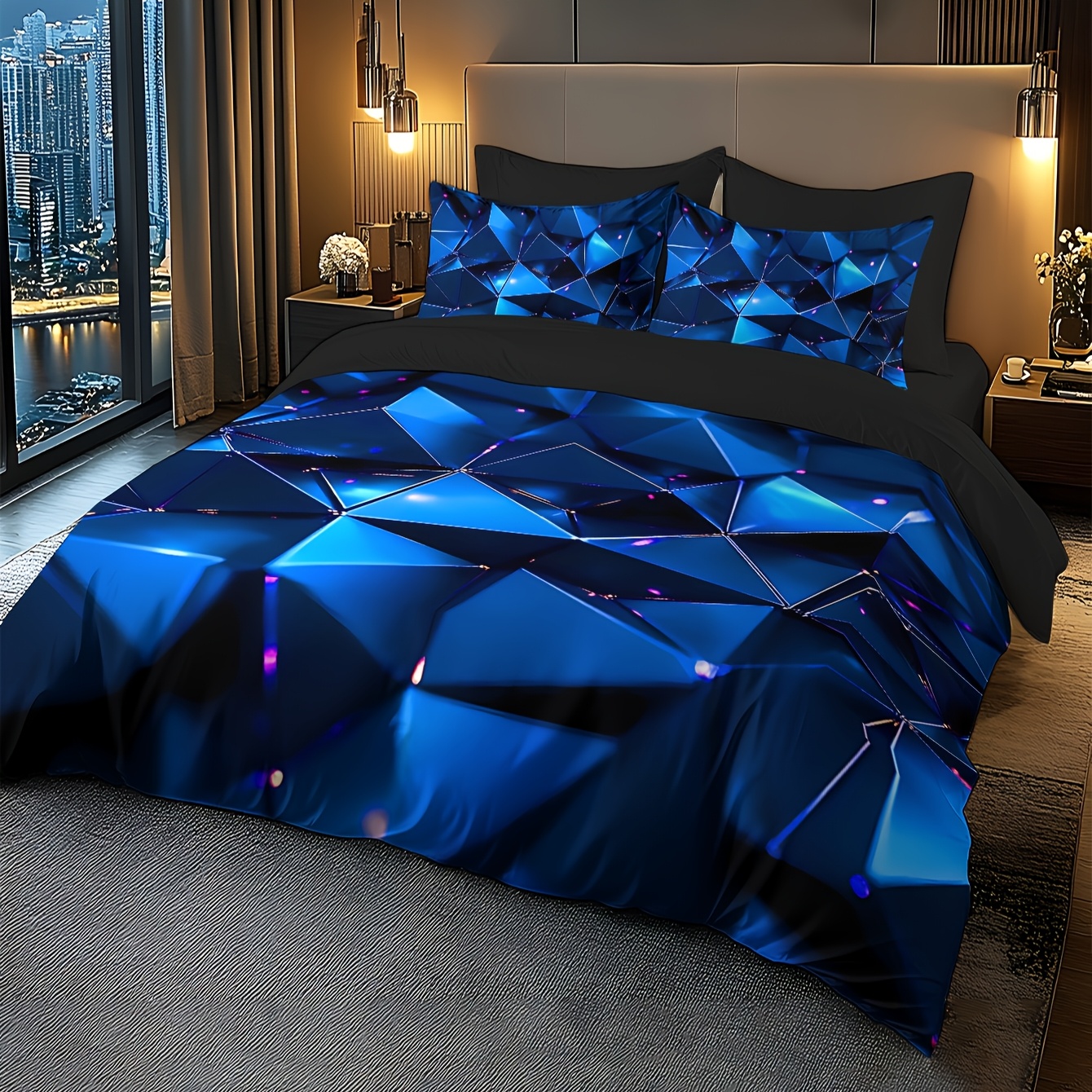 2/3pcs Geometric Tech Style Duvet Cover Set, Breathable, Suitable For Bedding, Machine Washable (1 Duvet Cover + 1/2 Pillowcases, Excluding Insert)
