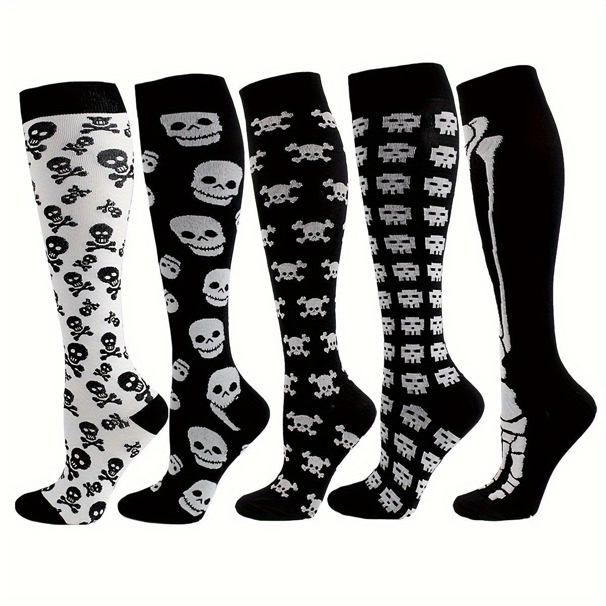 

5pairs Compression Socks For Men Women Graphic Sock Knee High Long Sport Socks Cycling Running Yoga