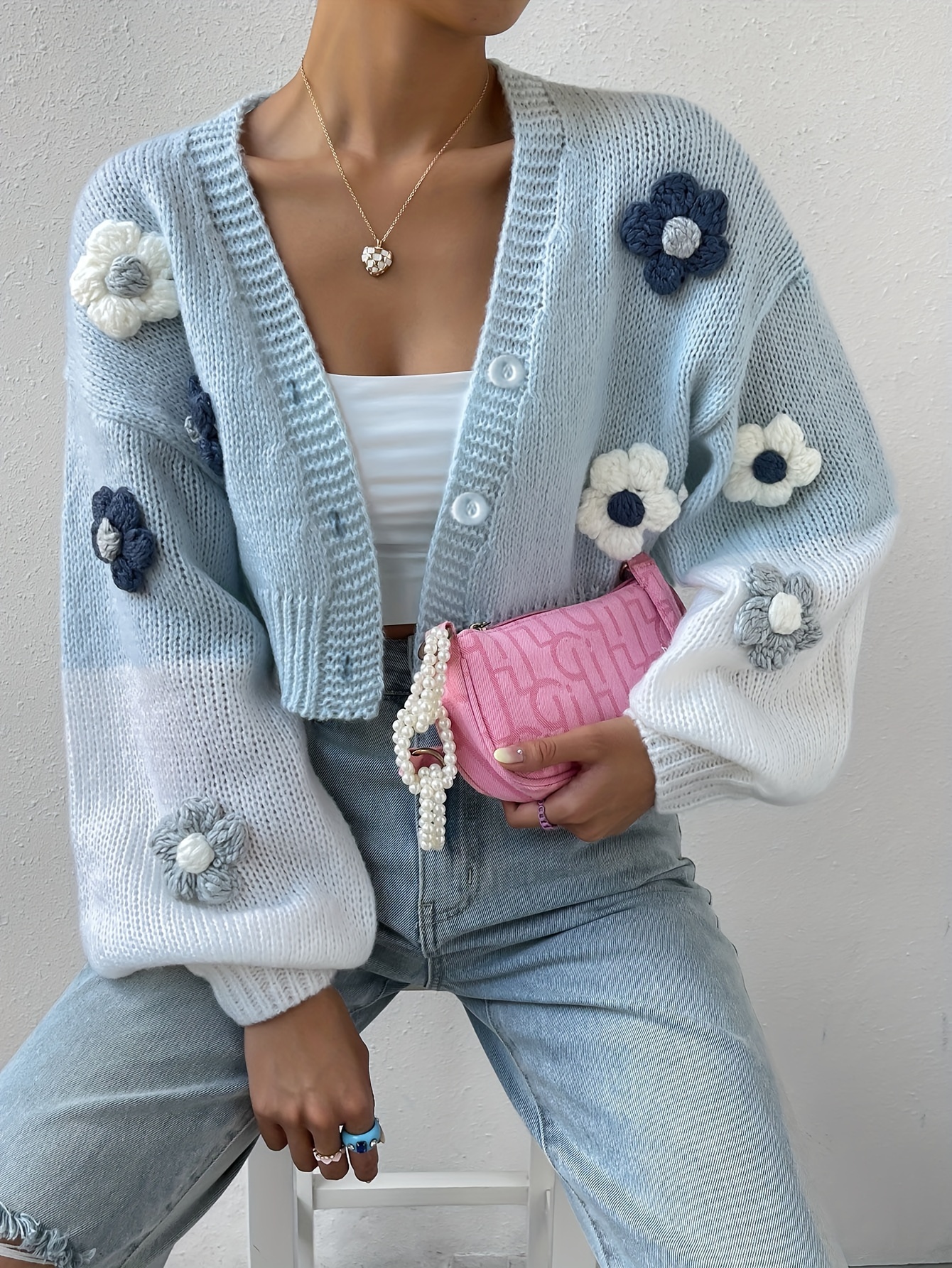 vrouwelijke bloemenkleur-block viscose vest, 35% polyester   appliqué drop  , alle-seizoenen breiweefsel vest kraag, 365g/m² gewicht 3