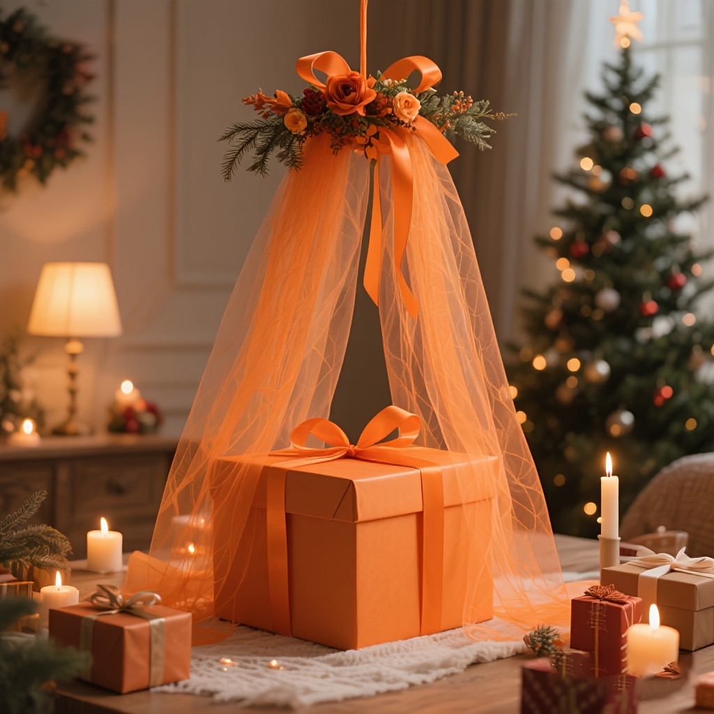 Image of 1 Roll Elegant Orange Tulle, 50 Yards Ultra-long Size, Wedding Decorations, Lightweight And Easy To Cut, Handmade Hair Additions, Bow Embellishments, Christmas, Christmas Eve, Thanksgiving Decorations