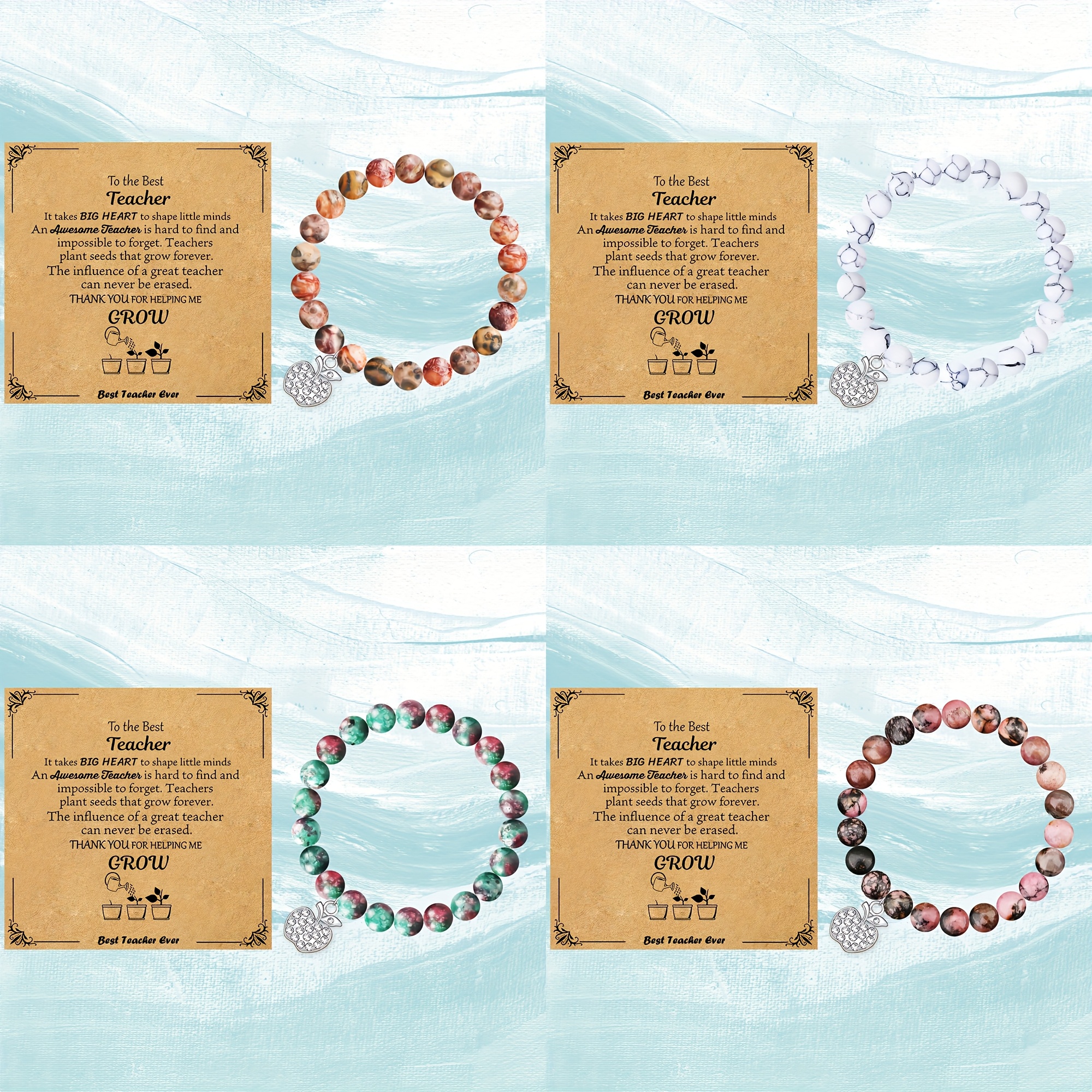 4pcs Minimalist PU Natural Stone Bracelet Set, Gift for Her