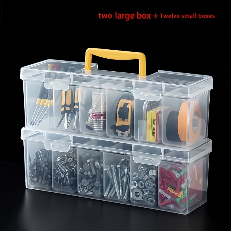E-shop 14-teiliges Set: 12 kleine Boxen + 2 große Boxen / 7-teiliges Set: 6 kleine Boxen + 1 große Box – Aufbewahrungsbox für Werkzeugteile, tragbarer