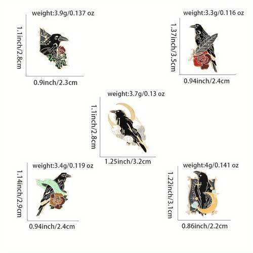 5pcs creative feather enamel pins funky alloy animal brooch set for friends gift clothing and bag decoration