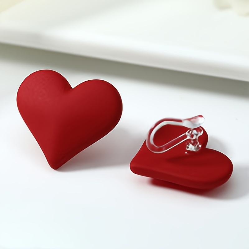 A Pair Of Multicolored Heart-shaped Clip-on Earrings, Made Of Resin And Acrylic, Vibrant Autumn And Winter Earring Accessories, A Birthday Or Anniversary Gift For Women