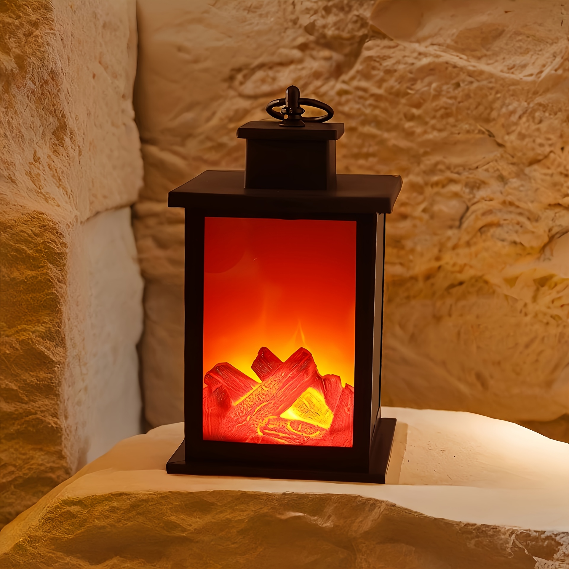 1pc 3*aa Batteries Powered(not Including Battery)portable Led Flame Stove Lantern Lamp, Birthday Holiday Gift, Scene Decor, Home Decor, Office Decor, Office Cabinet Under Light