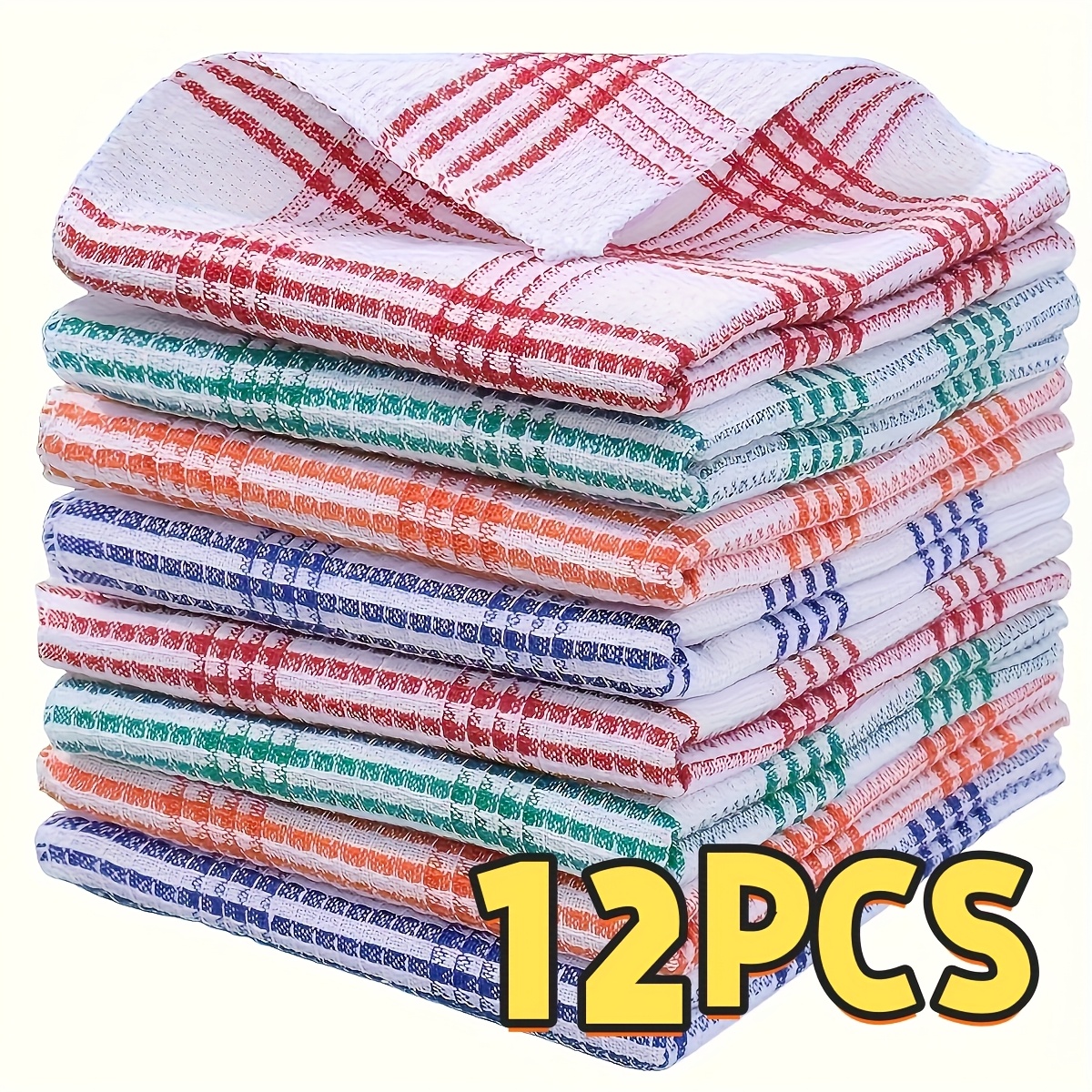 E-shop 12 Stück Retro Karo-Küchentücher – Super Saugfähige Kaffeegitter-Struktur, 25,4x25,4 cm Quadratische Polyester-Mischgewebe, Verschiedene Farben