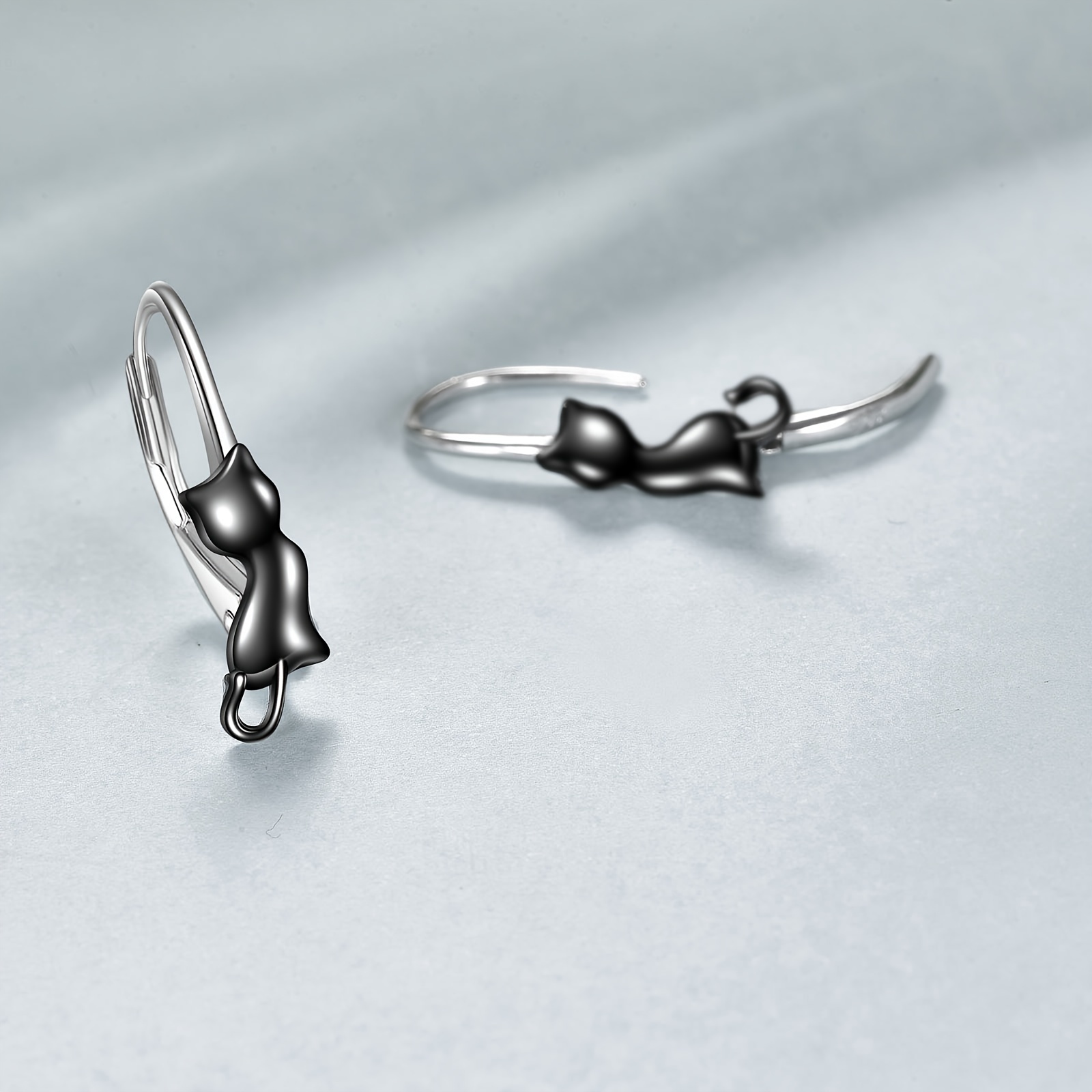 Sterling Silver Cat Hoop Dangle Earrings
