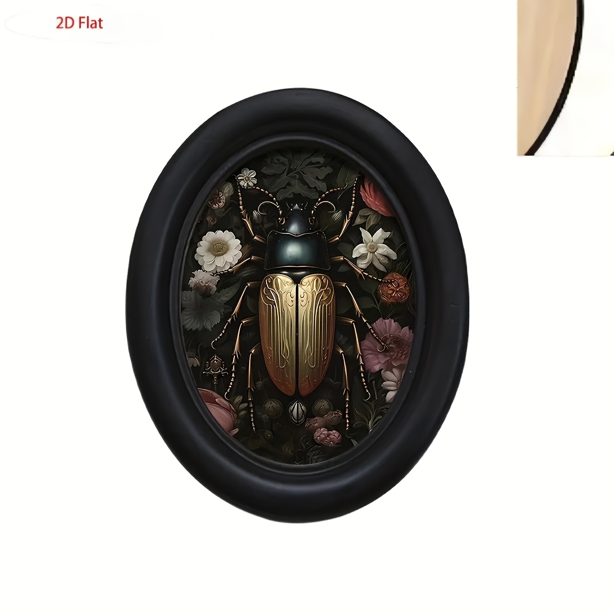 TEMU 2d Flat, 2d Gothic Oval Wooden Decoration In , Frameless - Vintage Gothic Style Wall Decor With Floral Accents, Dark Background - Wooden Wall