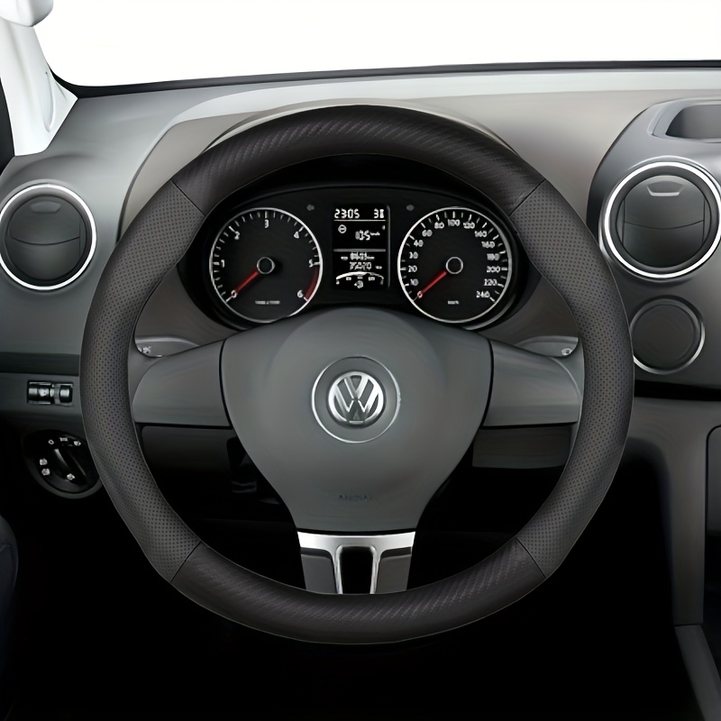 TEMU Suitable For Round And D-shaped Steering Wheels, This Faux Pu Leather Steering Wheel Cover Features A Matte Carbon Fiber Texture With Pu Leather