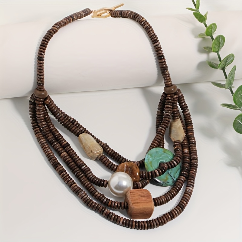 Women's Bohemian Color Block Multi-Layer Bead Necklace