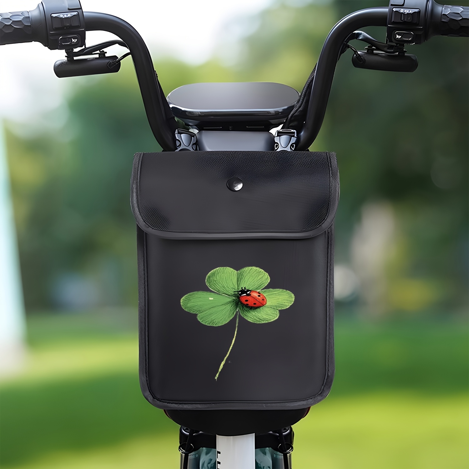 TEMU 1 sacoche de motif à feuilles et coccinelle rouge, sacoche de cyclisme, sacoche pour vélo électrique, design imprimé personnalisé noir tendance,