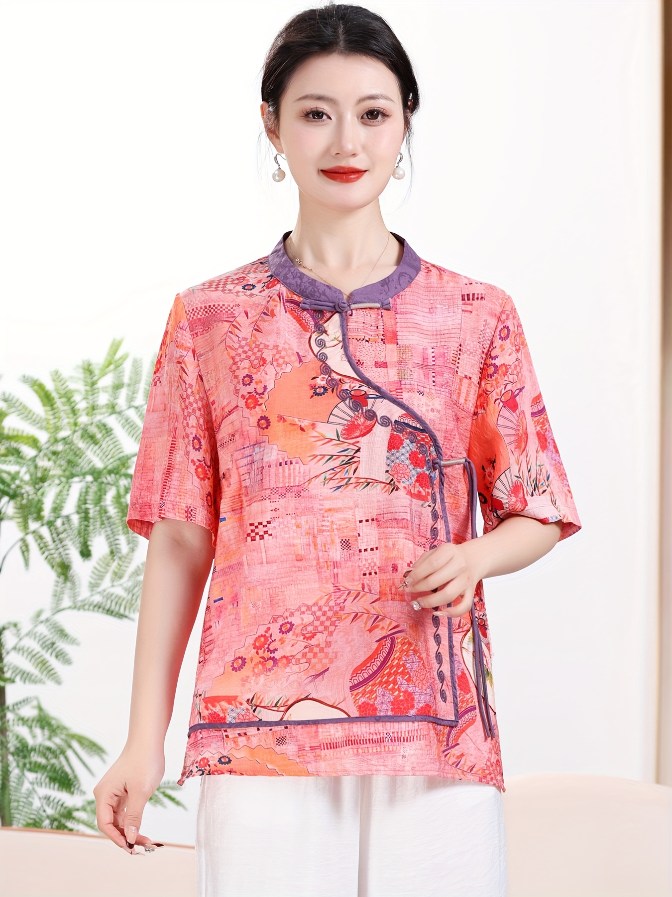 blusa estilo chino tradicional damas delgada retro estilo Temu