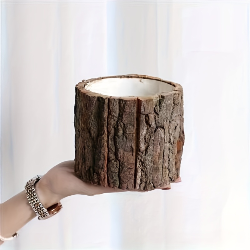 Image of Retro Bark Bucket Floral Bark Tree Stump Hug Bucket Flower Arrangement Flowers Dried Flower Bucket Wooden Flower Pot Gardening Gift Home Decor